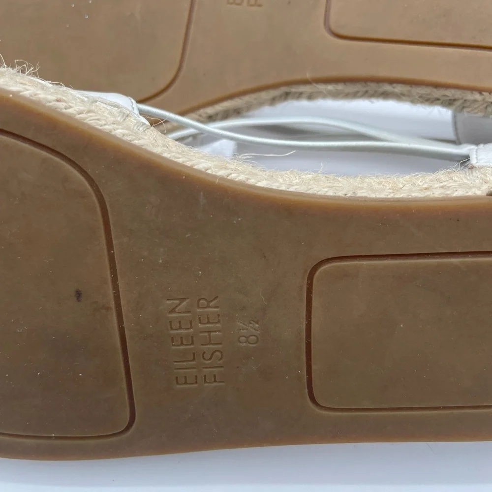 Eileen fisher 8.5 off white woman leather espadrille strap flats boho coastal